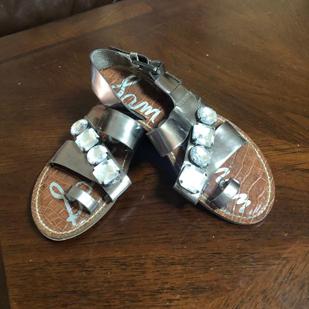Sam Edleman large rhinestone sandal in pewter